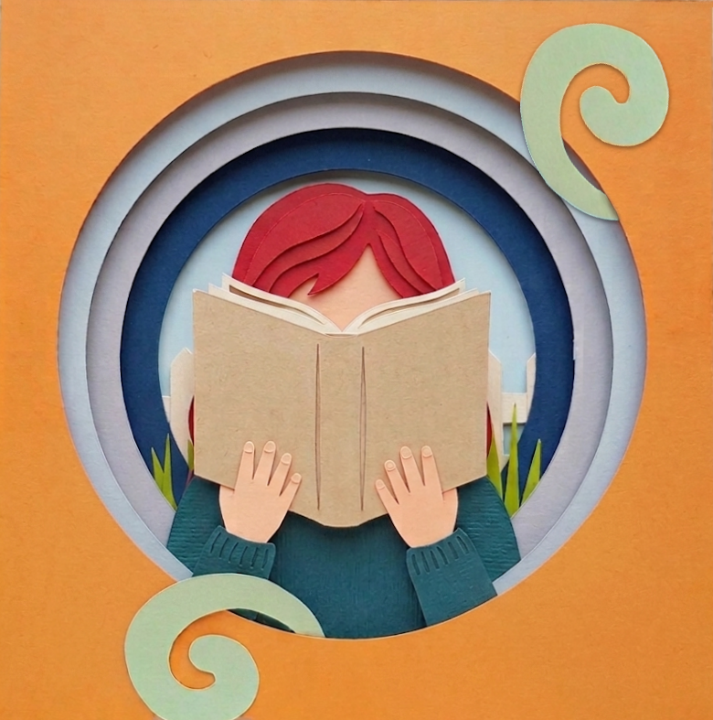 Illustration of Rowan Bennet reading a book